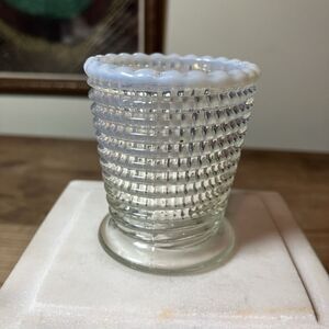 National Glass Co. Ribbed Spiral Vaseline Glass Opalescent Rim Toothpick Holder
